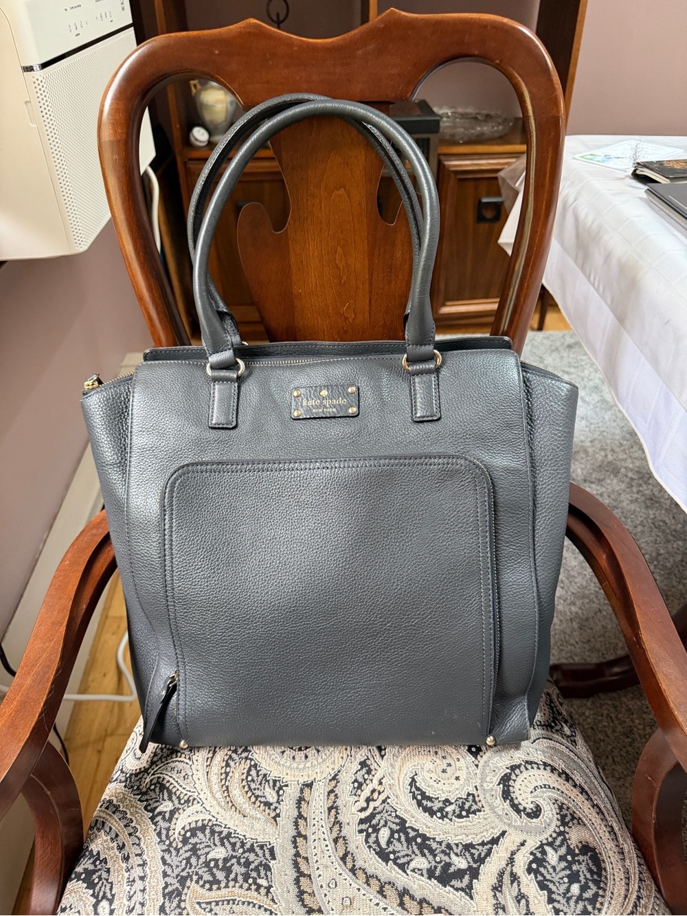 kate spade Pebbled Leather Tote in Dark Gray